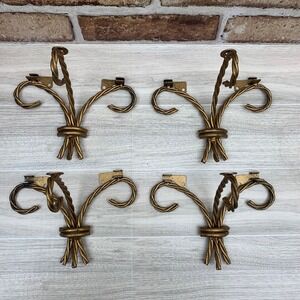 Set of 4 VTG Gold Twisted Rope‎ Metal Wall Sconces Glass Holders Elegant